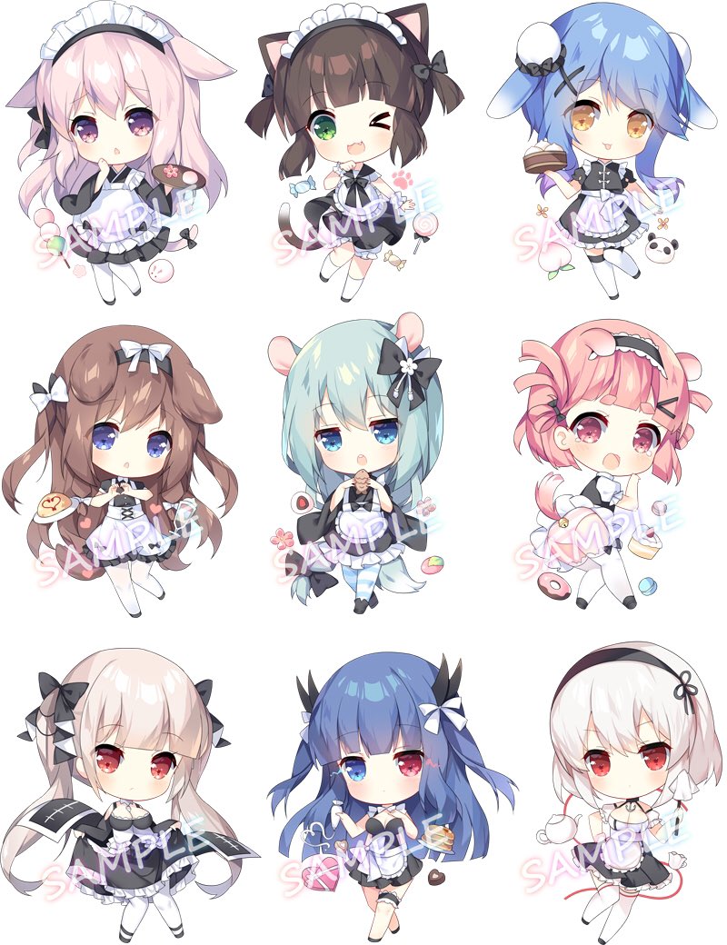 >_o, 6+girls, :o, :p, ;d, alternate_costume, animal_ears, apron