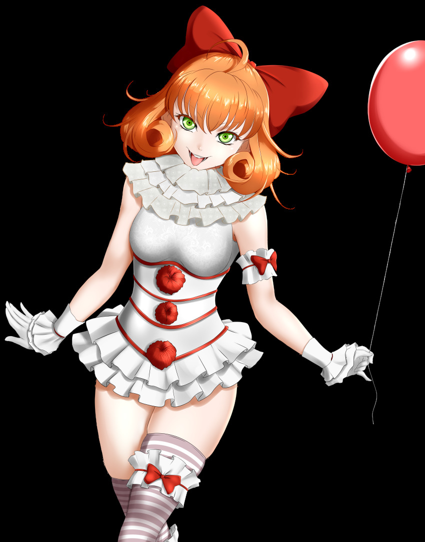 1girl, :d, absurdres, ahoge, arm_strap, balloon, bow, brown_hair