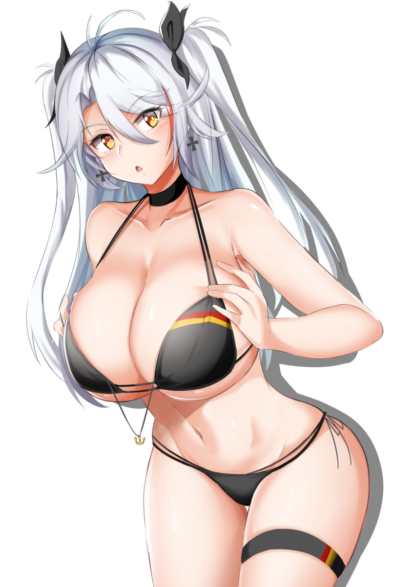 1girl, antenna_hair, azur_lane, bikini, black_bikini, black_choker, black_ribbon, blush