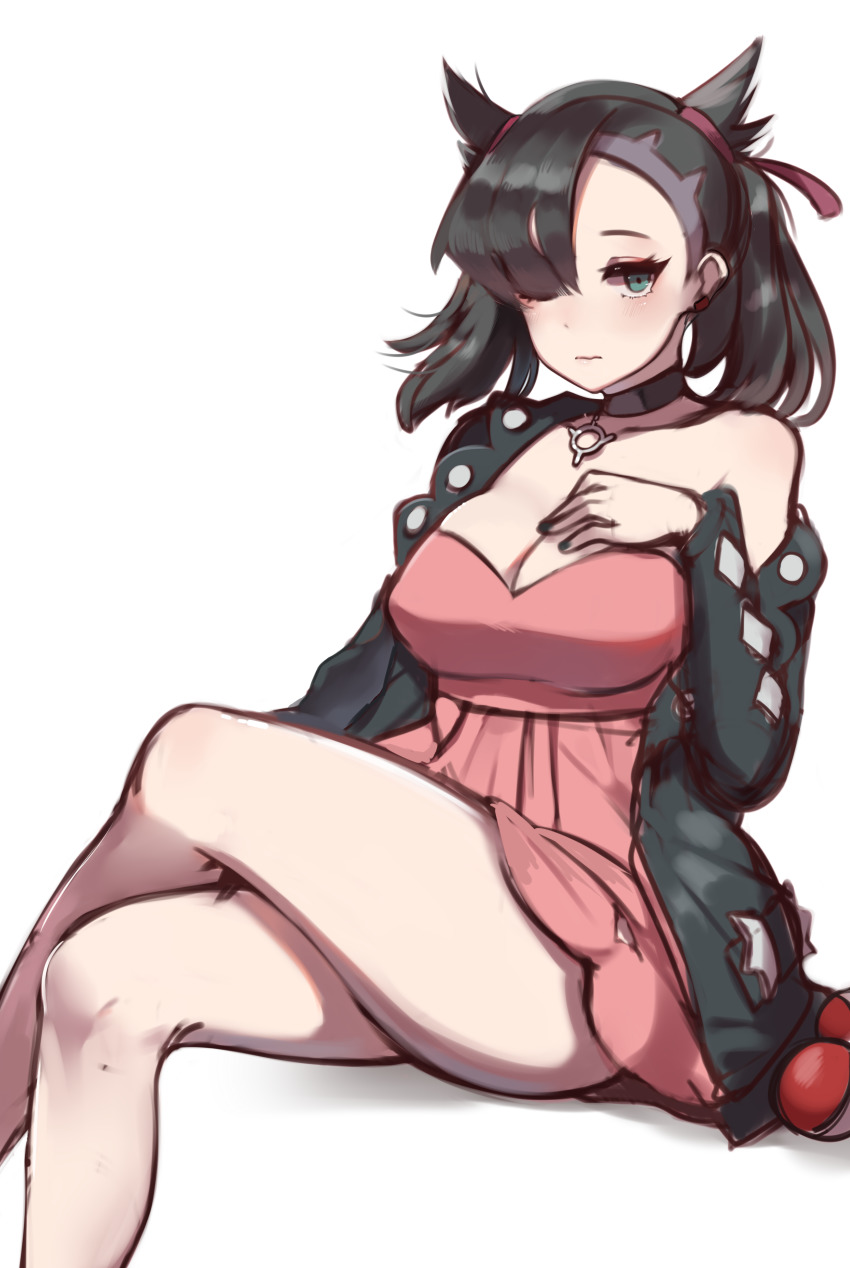 1girl, absurdres, alternate_breast_size, asymmetrical_bangs, asymmetrical_hair, black_choker, black_hair, black_jacket