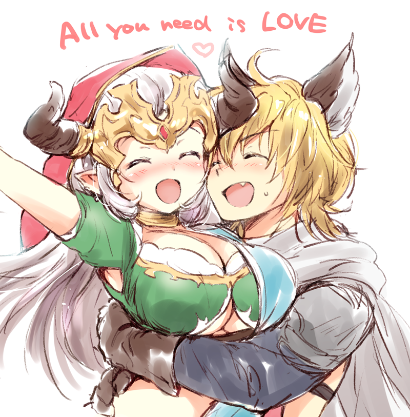 1boy, 1girl, ^_^, ahoge, akina_tsukako, aliza_(granblue_fantasy), animal_ears, blonde_hair