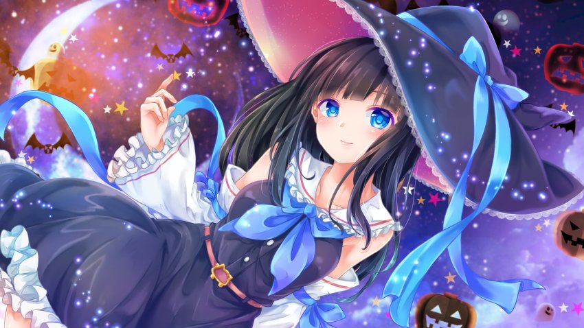 1girl, bad_id, bad_twitter_id, bat_(animal), belt, black_dress, black_hair, black_hat