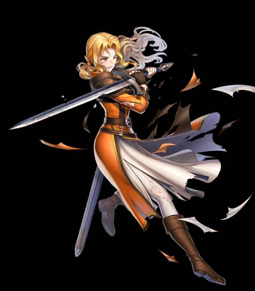 1girl, armor, belt, blonde_hair, boots, brigid_(fire_emblem), brown_boots, eyvel_(fire_emblem)