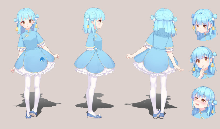 1girl, 779420, :o, absurdres, blue_dress, blue_footwear, blue_hair, blush