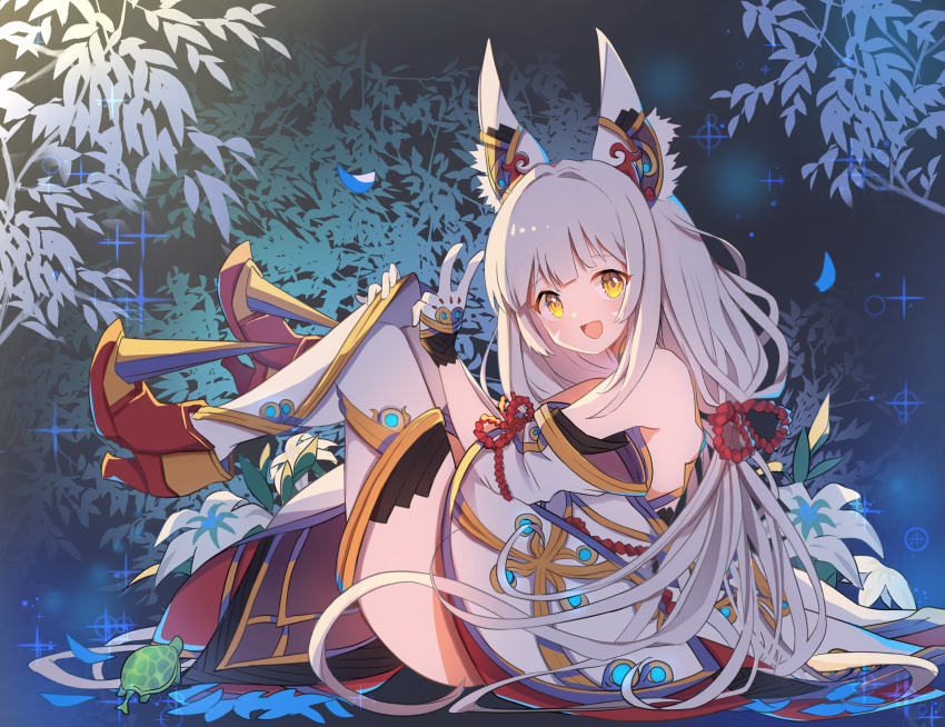 1girl, animal_ear_fluff, animal_ears, ankle_boots, bare_shoulders, blunt_bangs, blush, boots