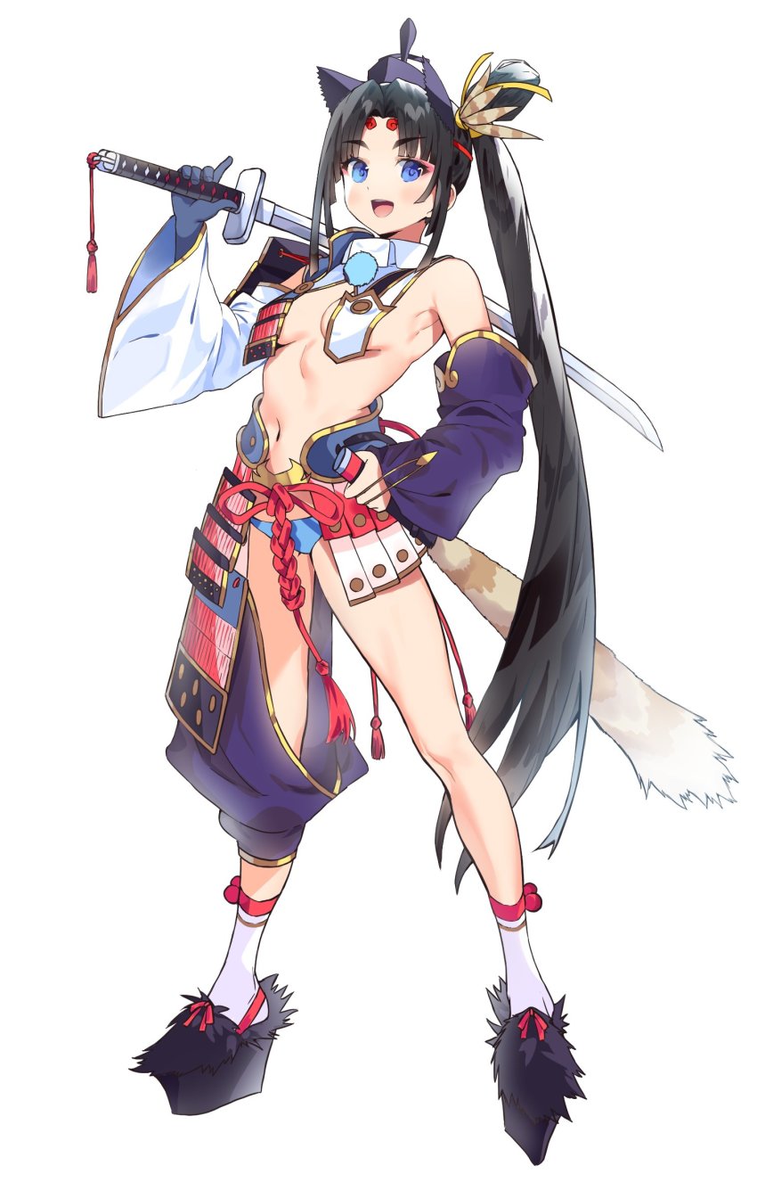 1girl, aqua_bikini, armor, artist_request, asymmetrical_sleeves, bikini, bikini_bottom_only, black_hair