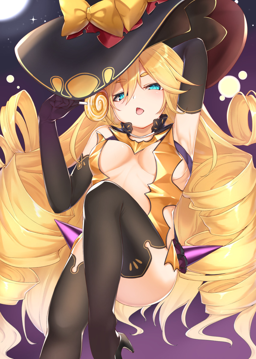 1girl, :<, absurdres, alternate_breast_size, arm_behind_head, armpits, azur_lane, black_footwear