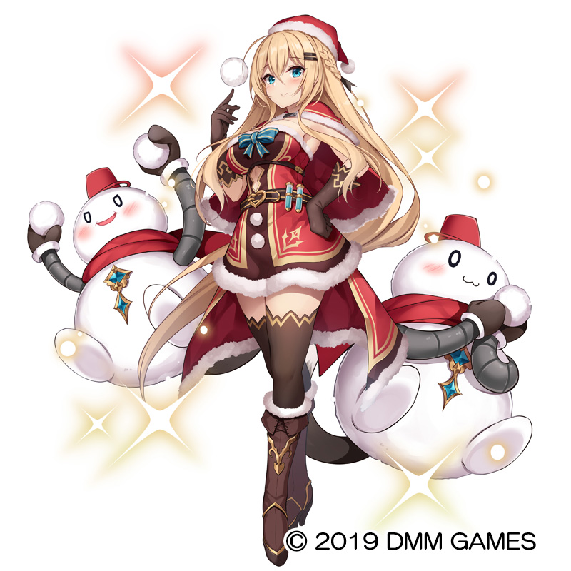 1girl, 2others, blonde_hair, blue_eyes, boots, braid, breasts, brown_gloves