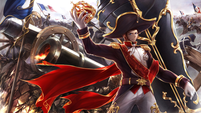 army, artoria_(3001005), belt, cannon, crown, fate/grand_order, fate_(series), fire