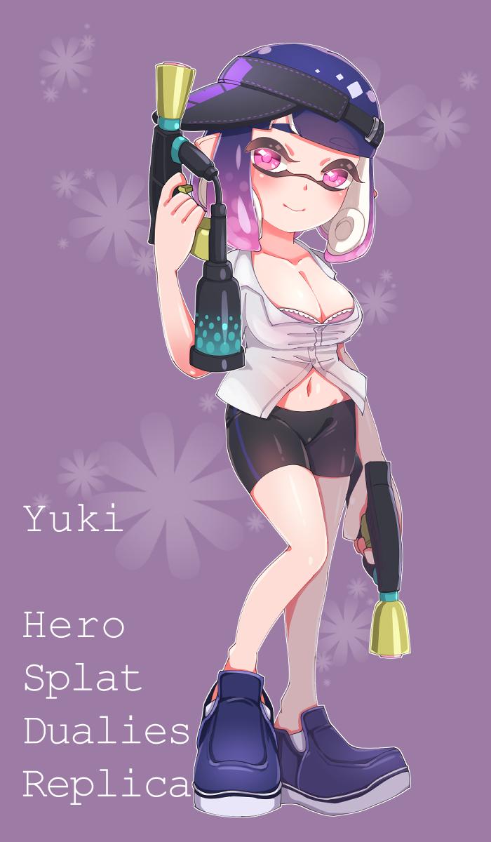 1girl, bike_shorts, black_hat, black_shorts, blue_shoes, blunt_bangs, blush, bra