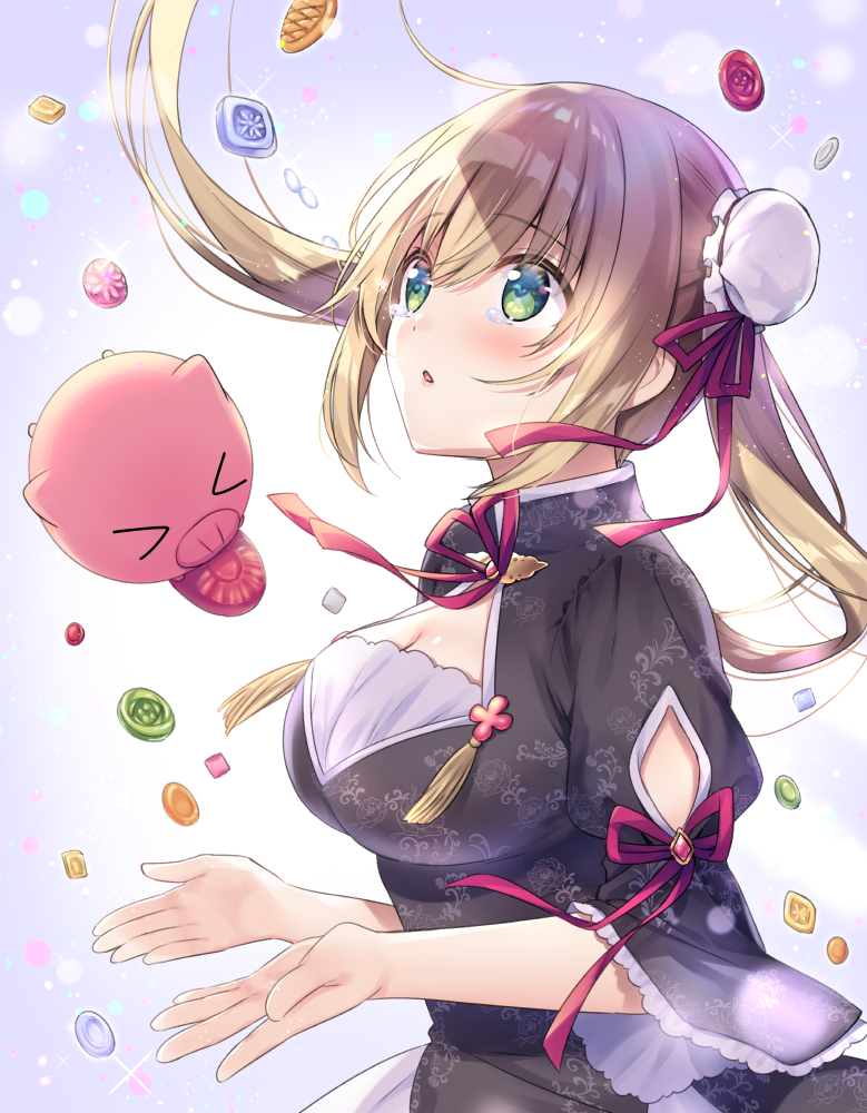 1girl, anzu_(sumisaki_yuzuna), bad_id, bad_pixiv_id, blonde_hair, blush, breasts, bun_cover