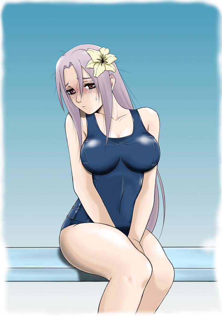 00s, bare_shoulders, blush, breasts, embarrassed, flower, ga-rei, ga-rei_zero