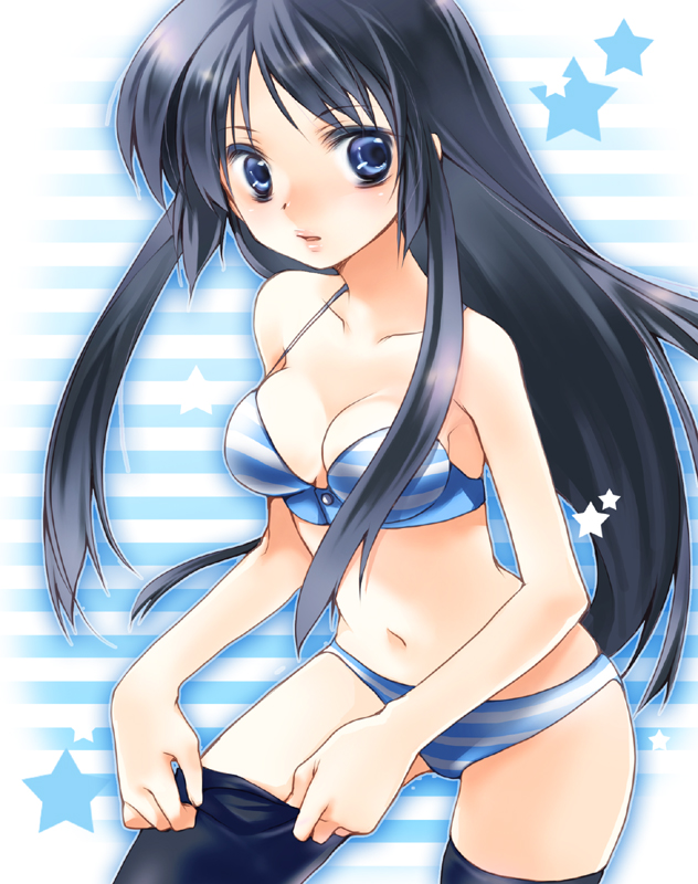 00s, 1girl, akiyama_mio, bad_id, bad_pixiv_id, black_thighhighs, blue_eyes, blush