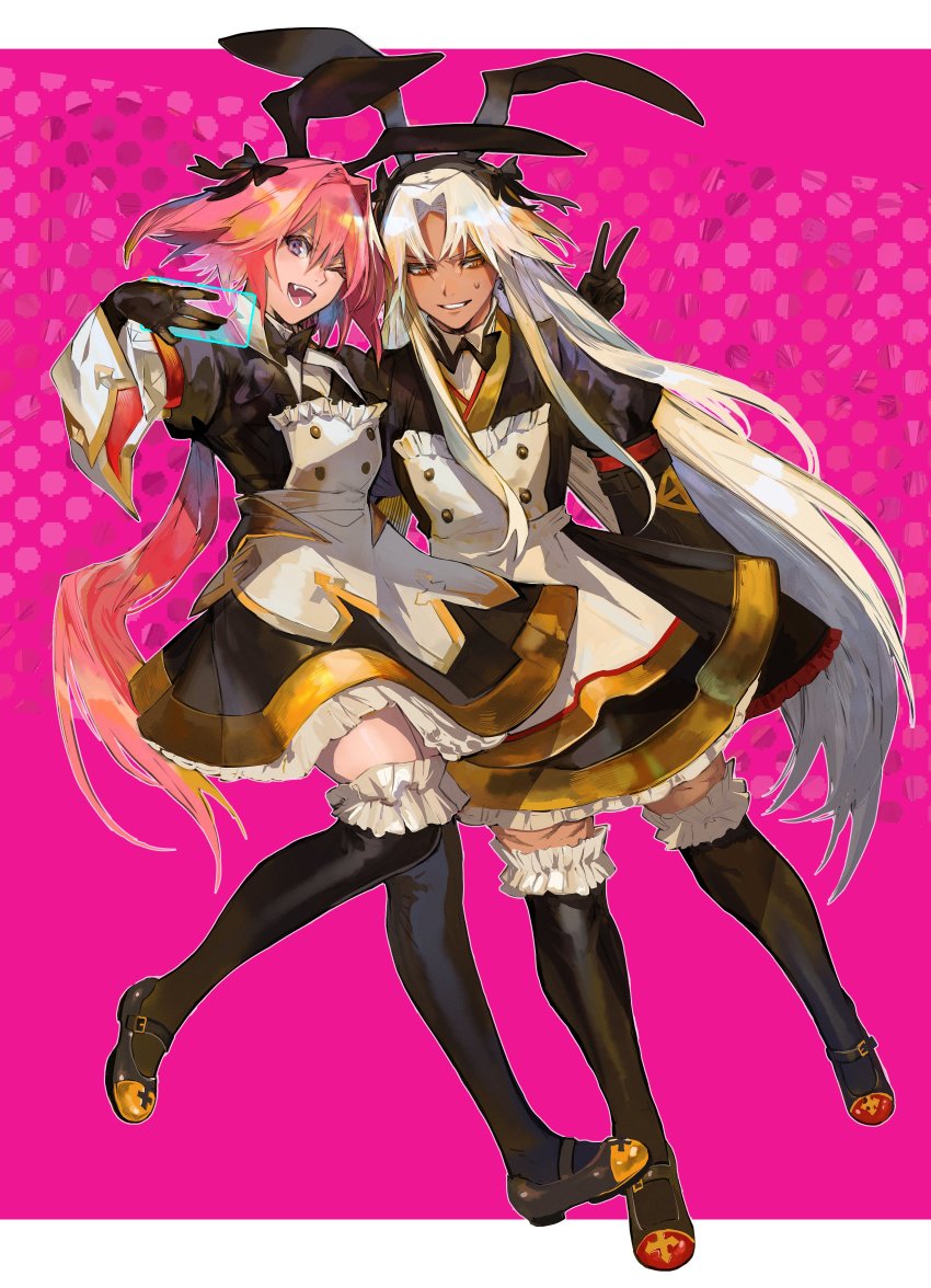 2boys, absurdres, amakusa_shirou_(fate), amakusa_shirou_(third_ascension)_(fate), animal_ears, araya_(hachino_araya), astolfo_(fate), astolfo_(saber)_(fate)