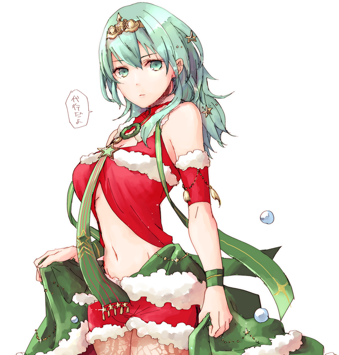 1girl, alternate_costume, black_pantyhose, breasts, female_byleth_(fire_emblem), christmas, cleavage, cleavage_cutout