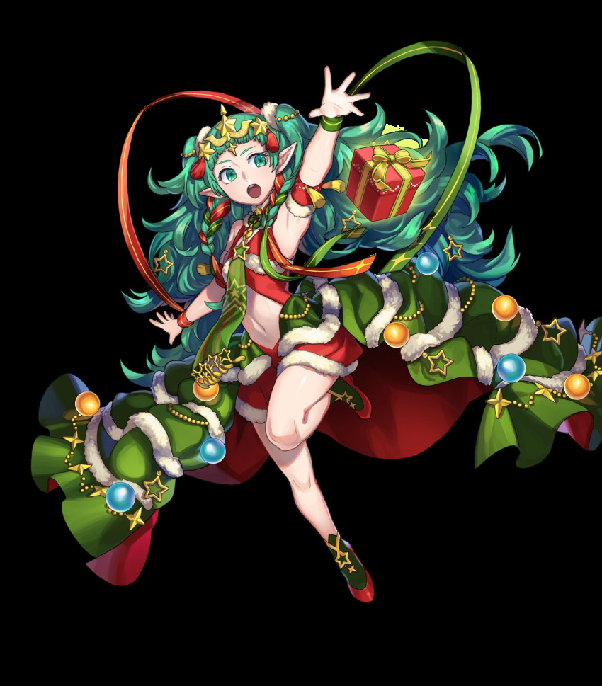 1girl, armpits, bow, box, braid, christmas_ornaments, female_focus, fire_emblem