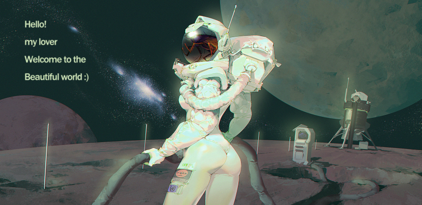 1girl, absurdres, ass, astronaut, breasts, cao_xiaojv, contrapposto, cowboy_shot