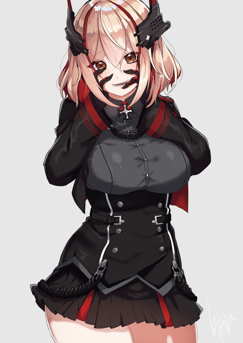 1girl, :d, absurdres, azur_lane, blonde_hair, blush, breasts, brown_eyes