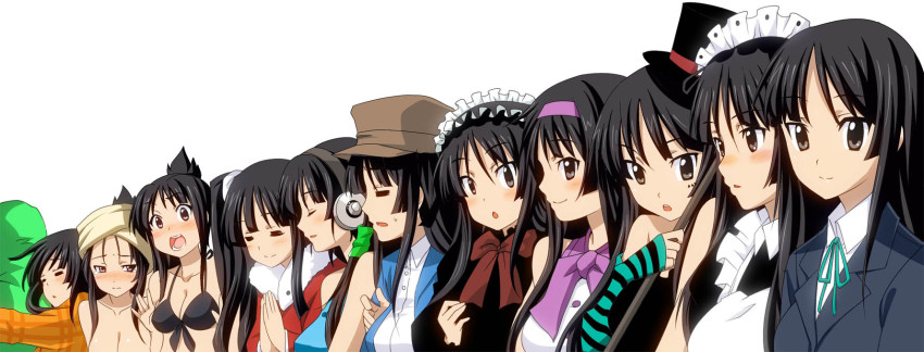00s, 1girl, akiyama_mio, bikini, black_hair, blue_eyes, casual, don't_say_"lazy"