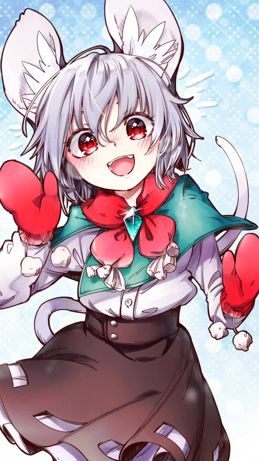 1girl, absurdres, animal_ears, blush, capelet, female_focus, gloves, grey_hair