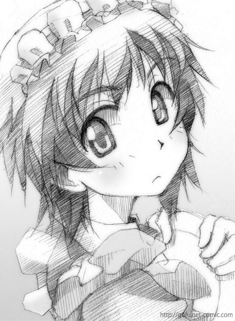 00s, 1girl, androgynous, female_focus, gofu, greyscale, hairband, kamigamo_jun