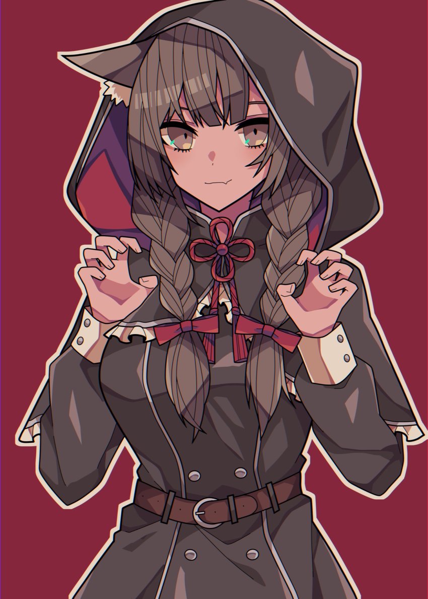 1girl, animal_ear_fluff, animal_ears, belt, blush, braid, breasts, brown_belt