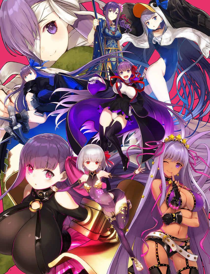 6+girls, :d, :o, ;), animal_costume, armored_boots, bandage_over_one_eye, bandaged_arm