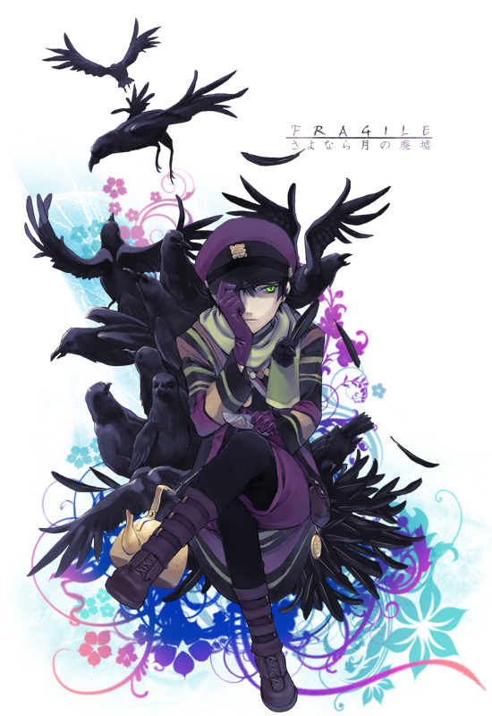 androgynous, bird, boots, crow, feathers, flower, gender_request, gloves