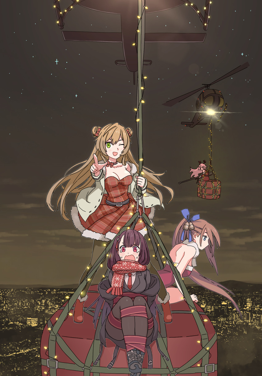 4girls, aircraft, anti-materiel_rifle, antlers, bdsm, bell, belt, black_legwear