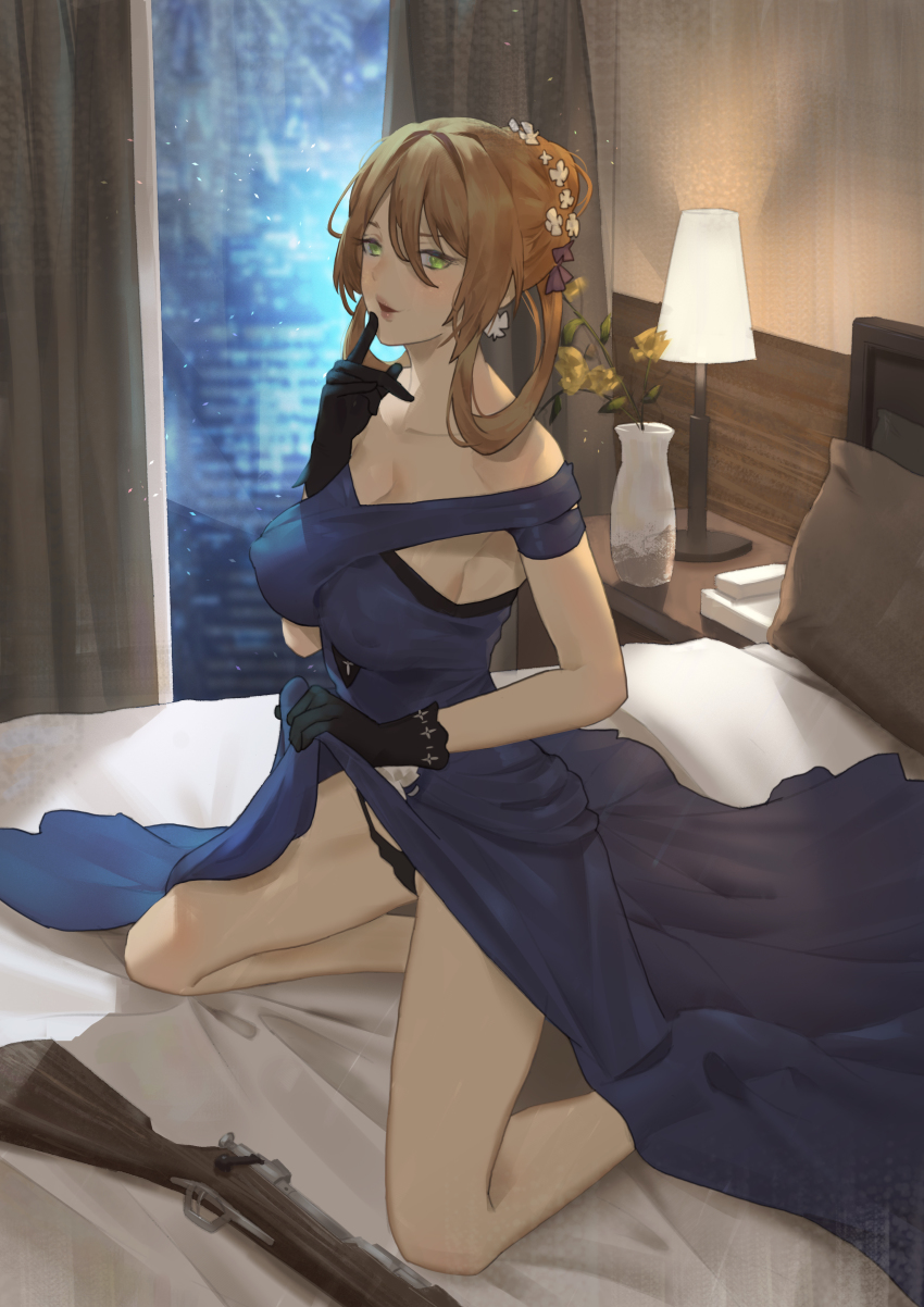 1girl, absurdres, bad_id, bad_pixiv_id, bare_legs, bed, bed_sheet, bedroom