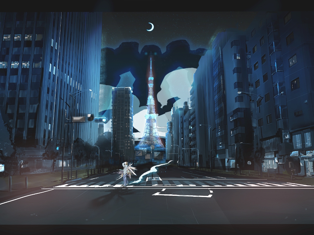 00s, ao_(aohari), ao_(artist), city, cityscape, crosswalk, facepalm, mechanical_wings