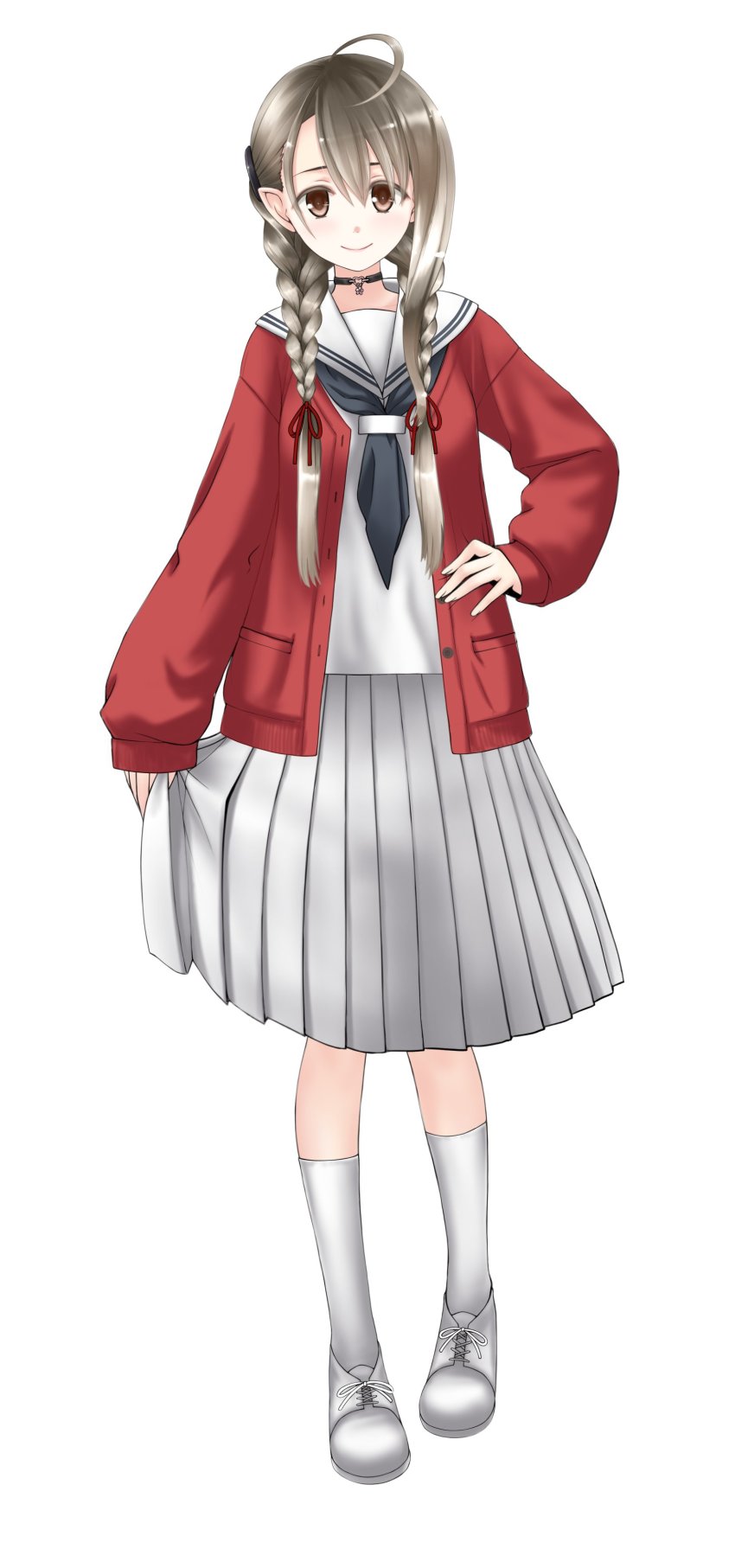 1cm, 1girl, absurdres, ahoge, black_bow, black_choker, blue_neckerchief, blush