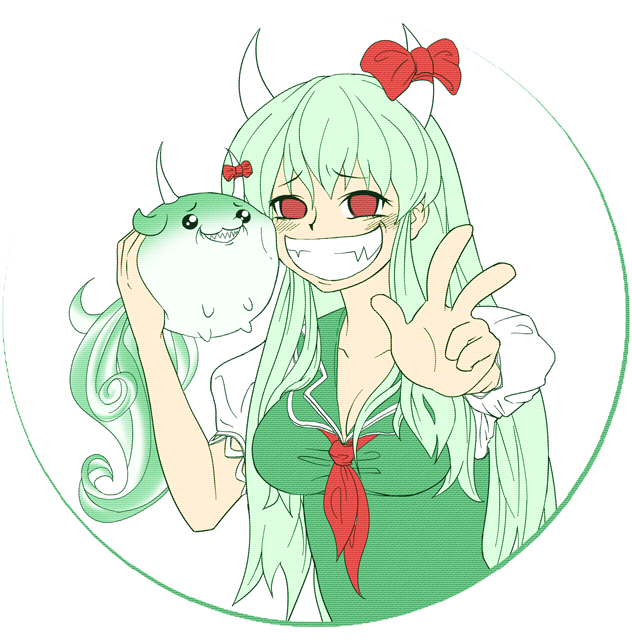 1girl, aduman, bad_id, bad_pixiv_id, breasts, cleavage, ex-keine, female_focus