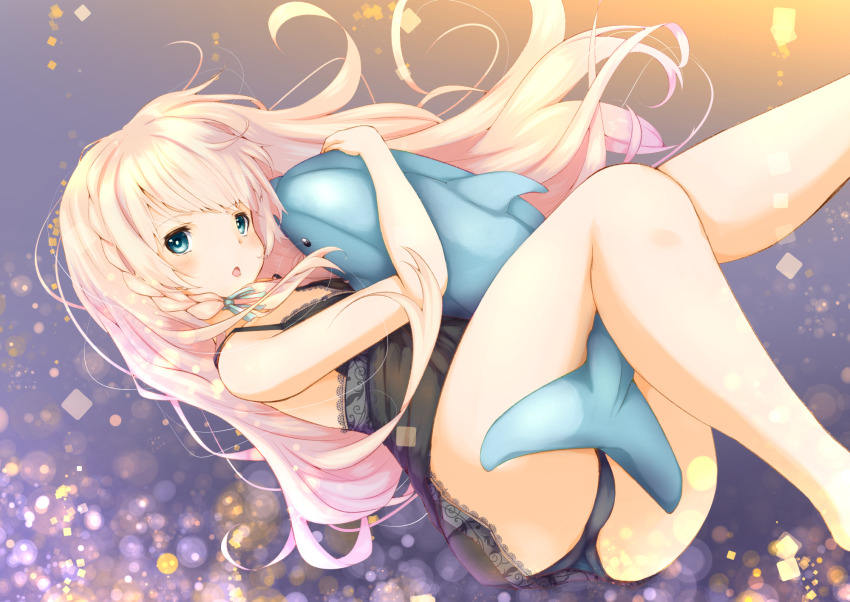 1girl, ass, bare_arms, bare_legs, bare_shoulders, between_thighs, black_dress, black_panties