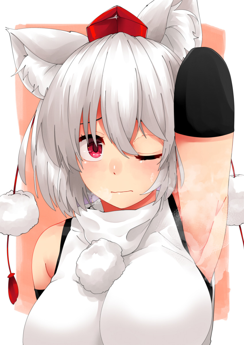 1girl, absurdres, animal_ears, armpits, arms_behind_back, bad_id, bad_pixiv_id, bare_shoulders