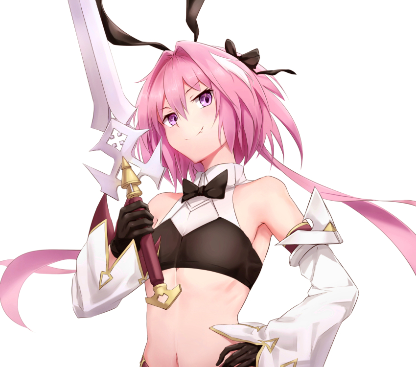 1boy, astolfo_(fate), astolfo_(saber)_(fate), astolfo_(saber)_(first_ascension)_(fate), black_bow, black_gloves, black_hairband, bow