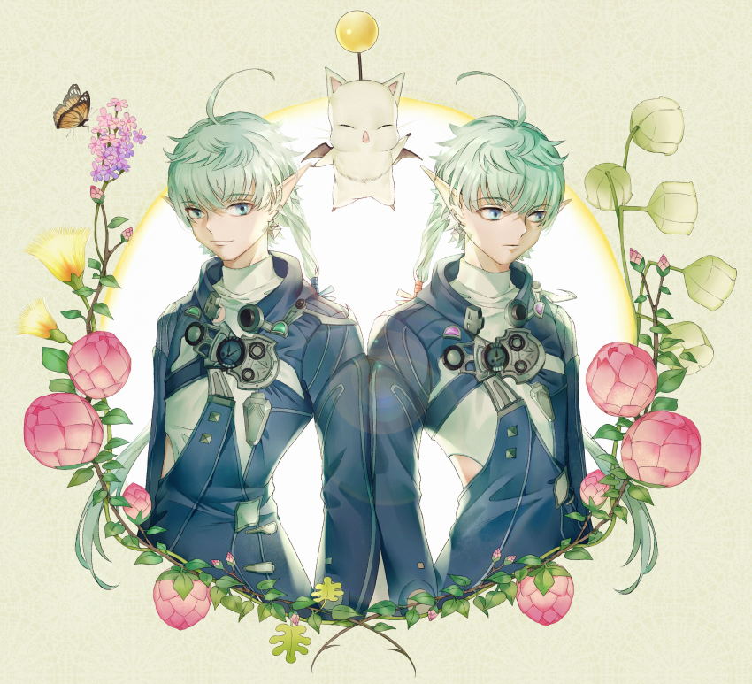 1boy, 1girl, absurdres, ahoge, alisaie_leveilleur, alphinaud_leveilleur, animal, aqua_eyes