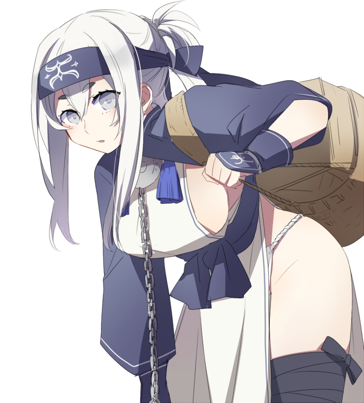 1girl, ainu_clothes, bandana, blue_eyes, breasts, cropped_jacket, dress, female_focus