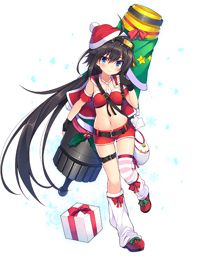 1girl, ahoge, alternate_costume, arm_garter, belt, black_gloves, black_hair, blue_eyes