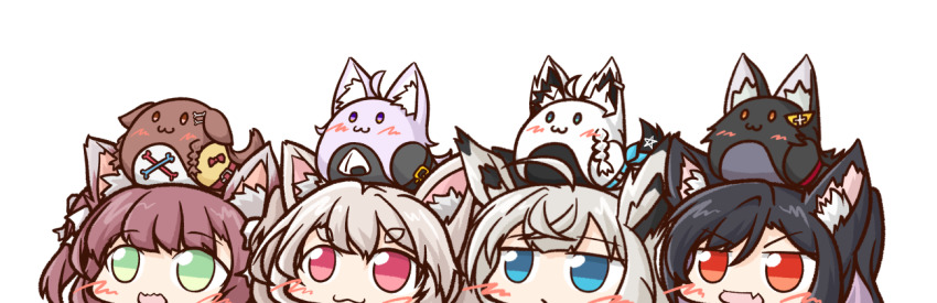 4girls, :3, ahoge, aka_shiba, animal, animal_collar, animal_ear_fluff, animal_ears