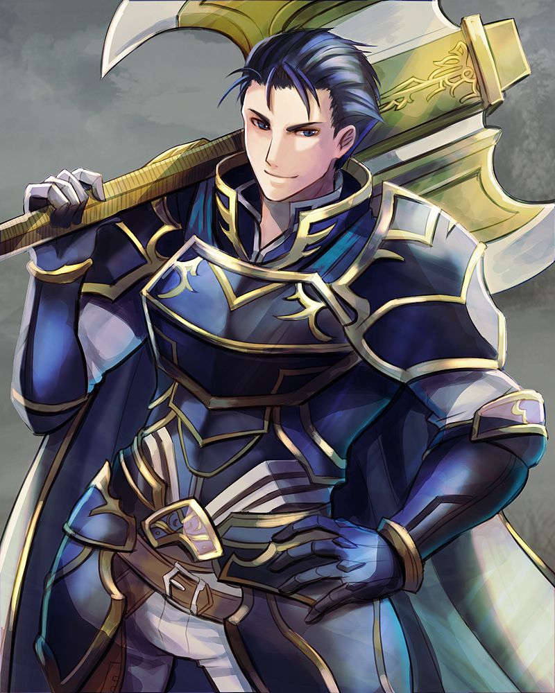 1boy, armads_(fire_emblem), armor, belt, blue_armor, blue_eyes, blue_hair, fire_emblem