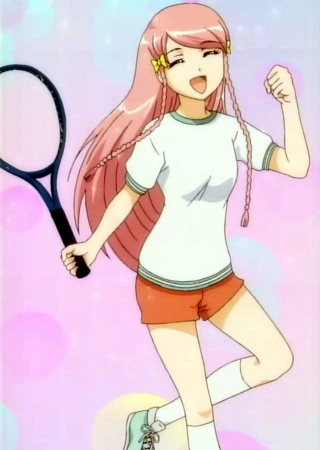 00s, anime_screenshot, gym_uniform, kage_kara_mamoru!, konnyaku_yuuna, racket, shorts, solo