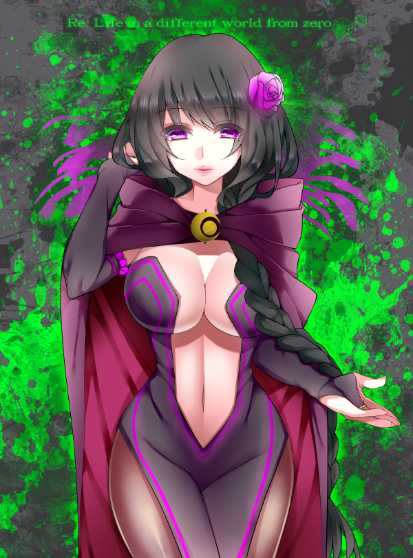 1girl, black_bridal_gauntlets, black_dress, black_hair, braid, breasts, bridal_gauntlets, brown_pantyhose