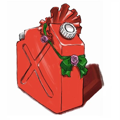 cosplay, flower, gas_can, hat, jerry_can, lowres, no_humans, objectification