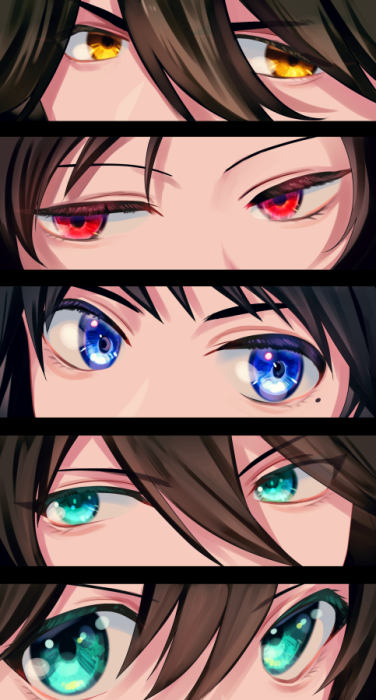 5boys, aqua_eyes, bad_id, bad_pixiv_id, blue_eyes, brown_hair, close-up, eye_focus