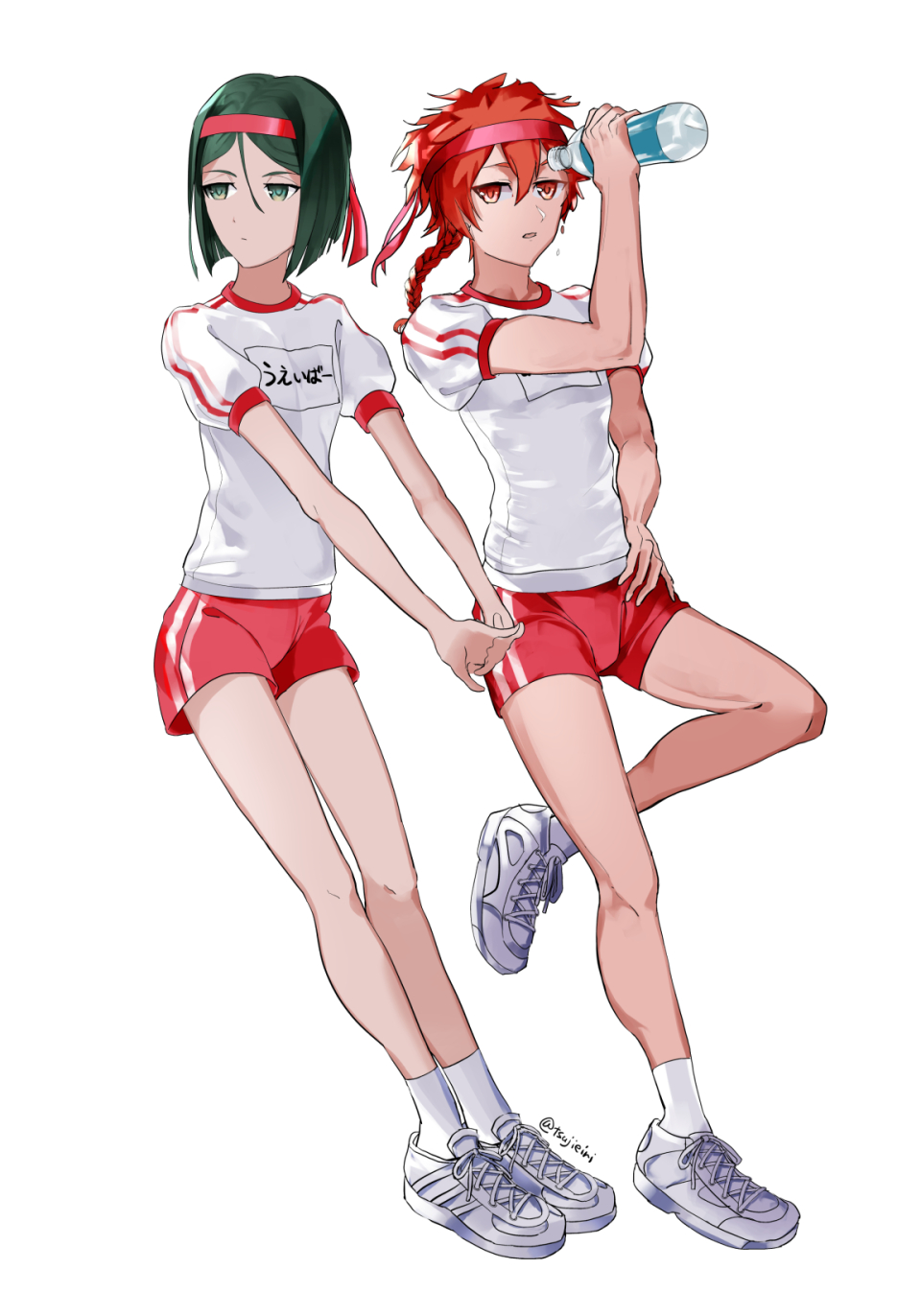 2boys, alexander_(fate), androgynous, bad_id, bad_pixiv_id, bob_cut, bottle, braid