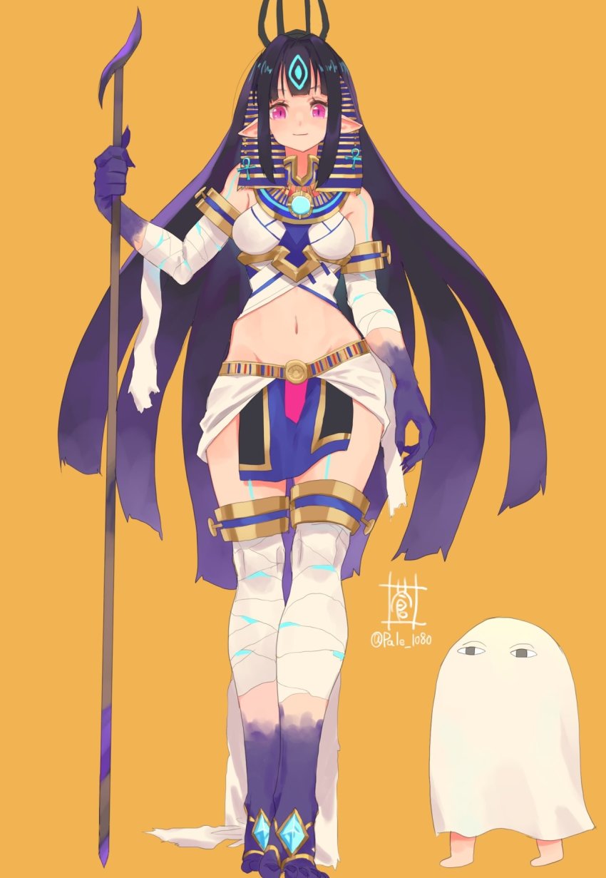1girl, ancient_egyptian, ancient_egyptian_clothes, animal_ears, ankh, ankh_earrings, bare_shoulders, barefoot