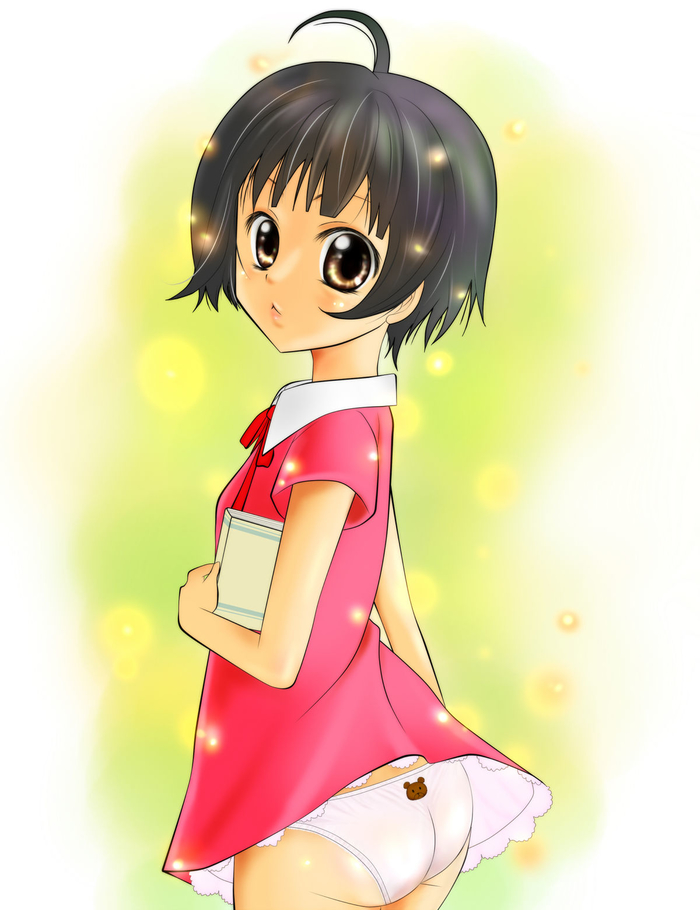 1girl, animal_print, ass, back-print_panties, bear_print, black_hair, blush, breasts