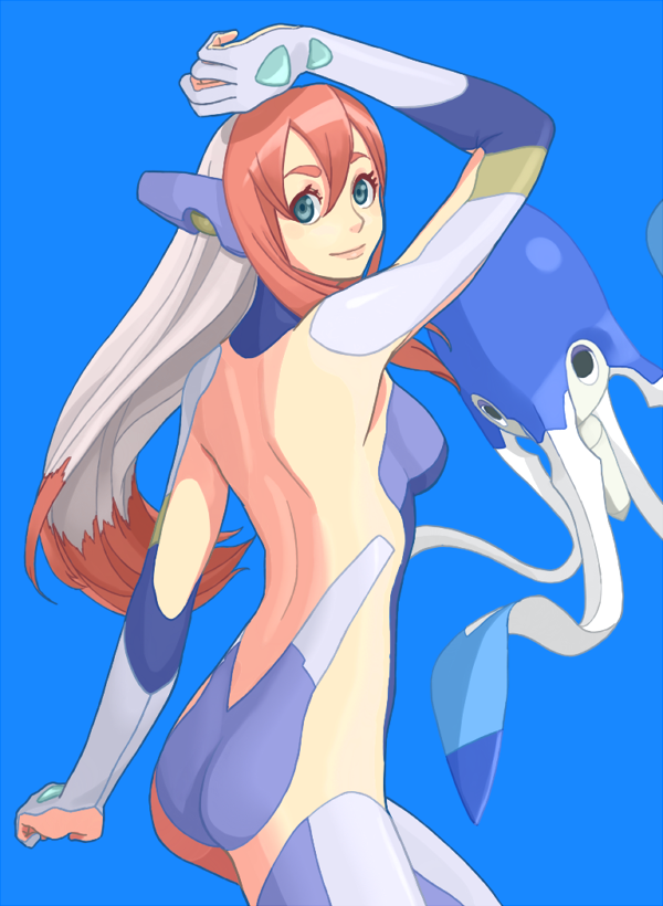 1girl, ass, bad_id, bad_pixiv_id, birdy_cephon_altera, blue_eyes, blue_leotard, boots