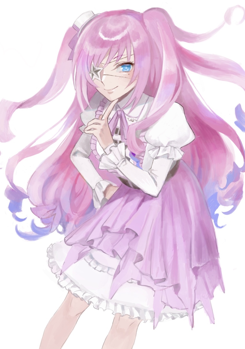 1girl, blue_eyes, blue_hair, colored_tips, eyepatch, fate_(series), female_focus, finger_to_mouth